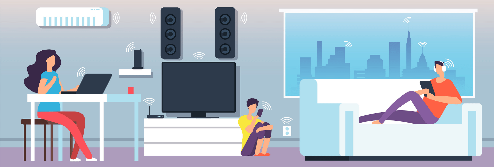 illustration of a family using connected TV devices