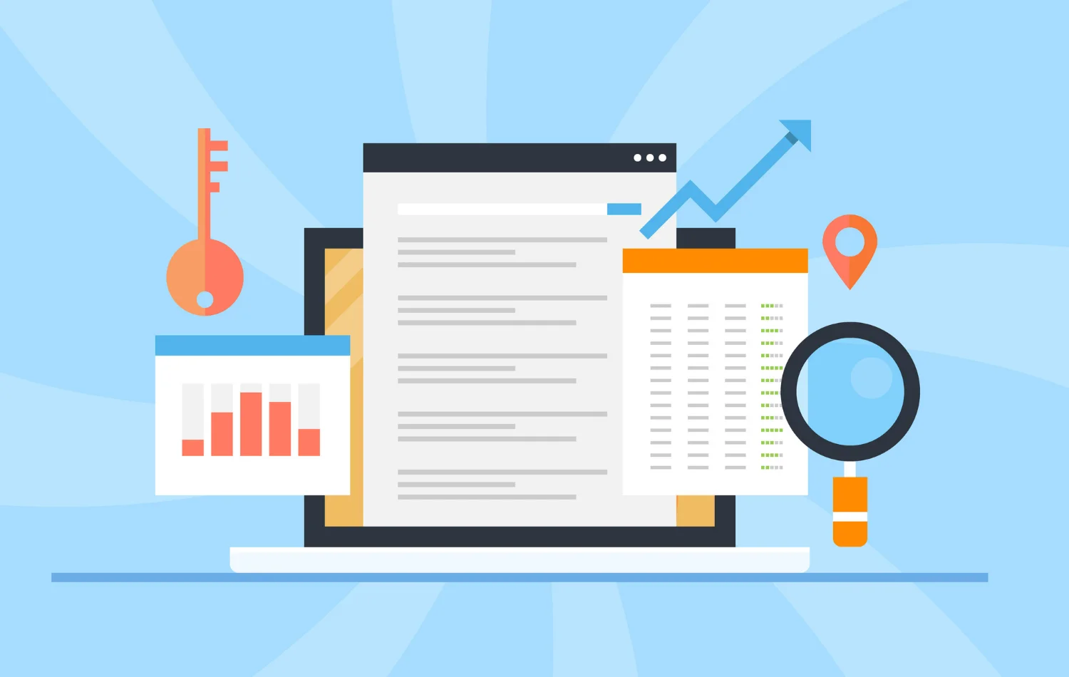 A collage of animated webpages, forms, and graphs