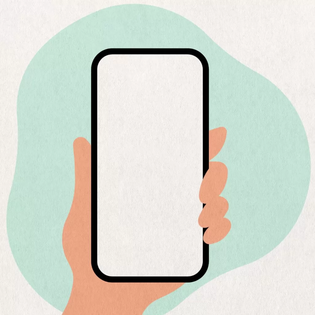 Animation of a hand holding a cell phone with a mint-green background