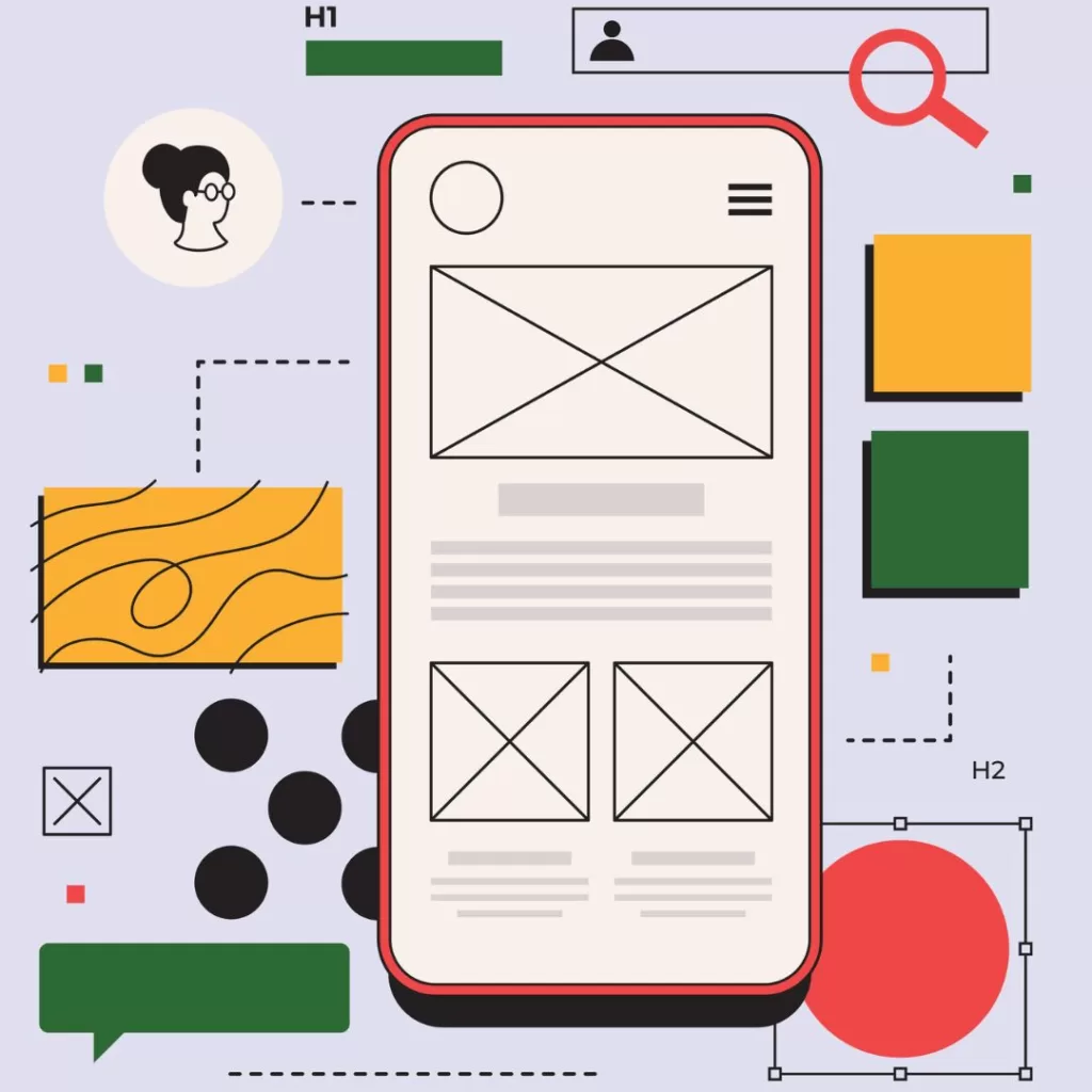 Illustration of a phone with mobile-web design layout