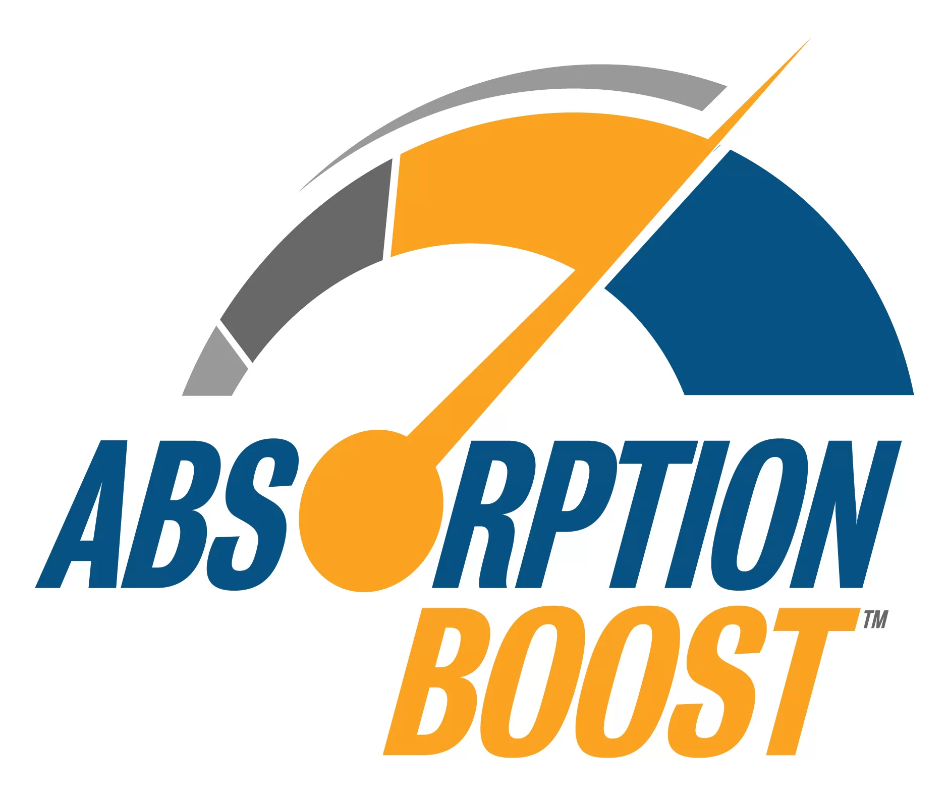 Gray, yellow and blue "Absorption Boost" logo