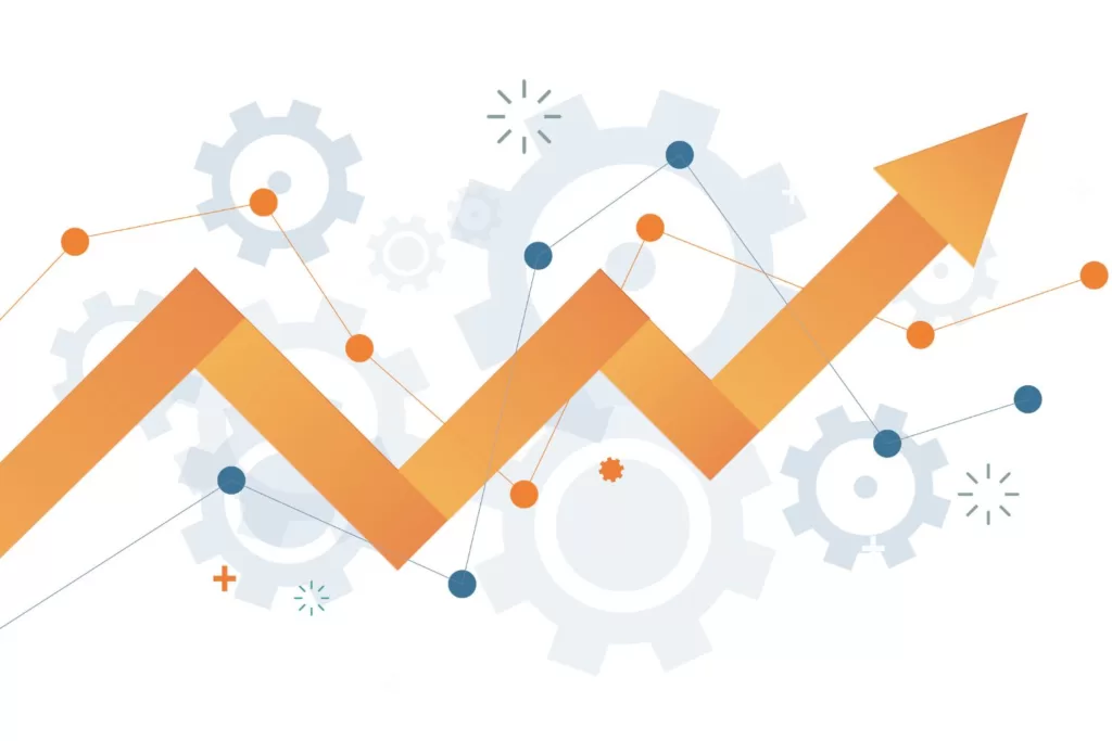 Illustration of an increasing graph and gears representing improved productivity