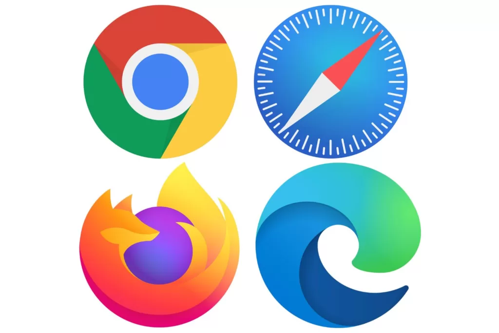 Illustration of the Chrome, Safari, Firefox, and Internet Explorer Web Browser Logos