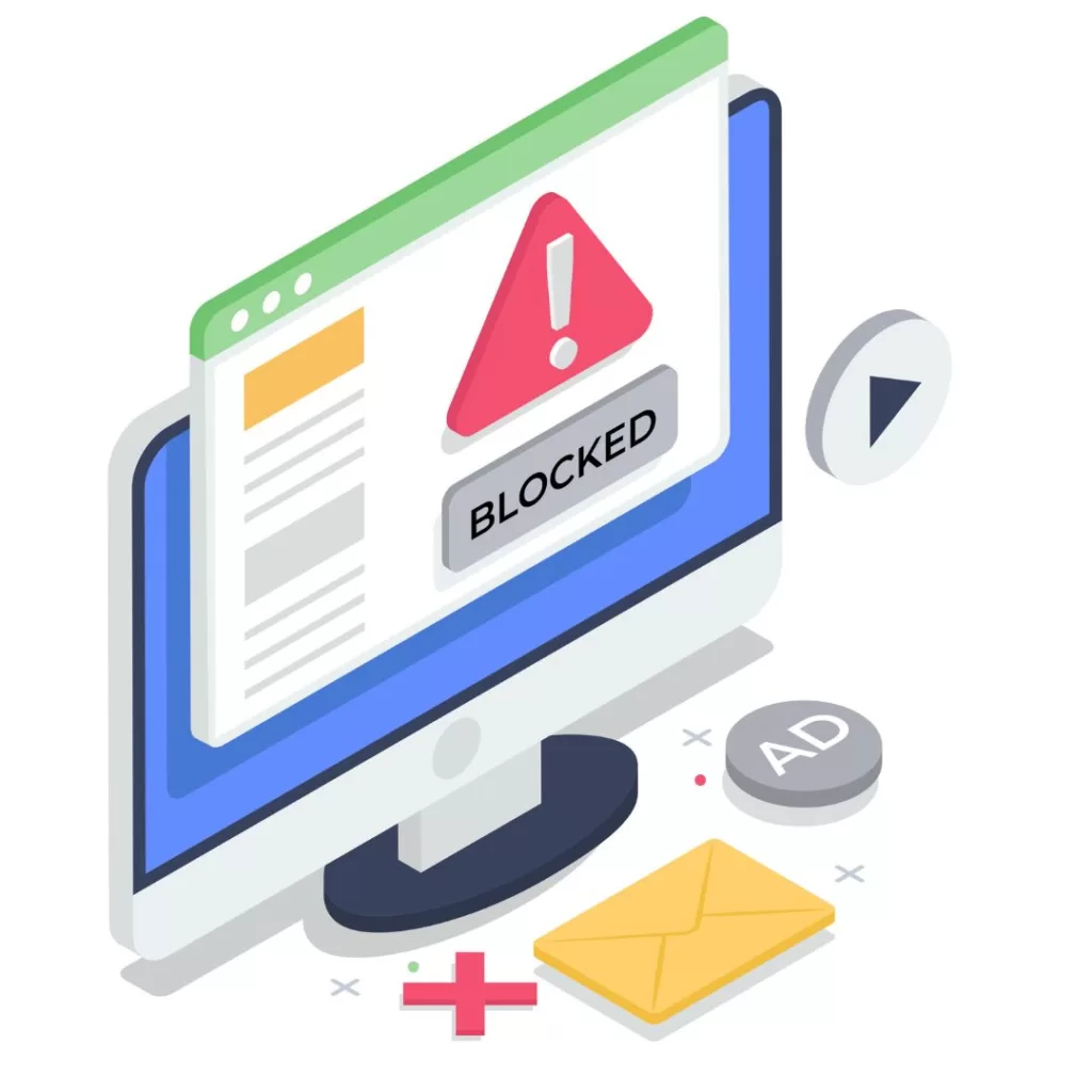 Illustration of a laptop with a "blocked" warning