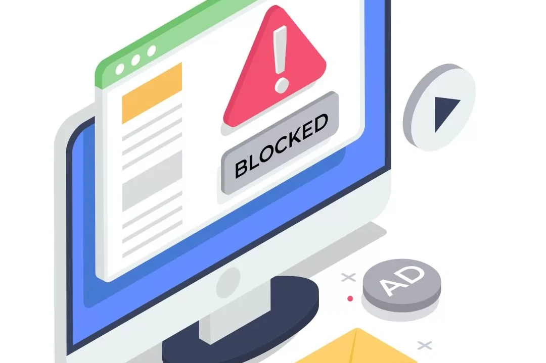 Illustration of a laptop with a "blocked" warning