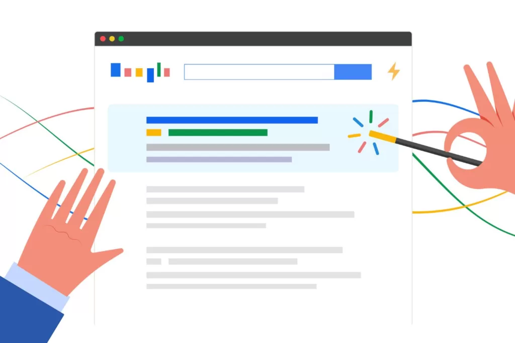 Illustration of hands waving a wand to showcase the magic of ranking on Google