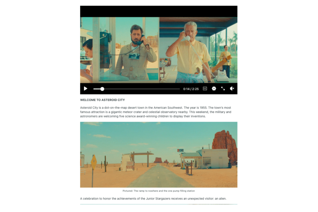 A screenshot of a Reddit Free-Form ad campaign on desktop promoting the Asteroid City movie