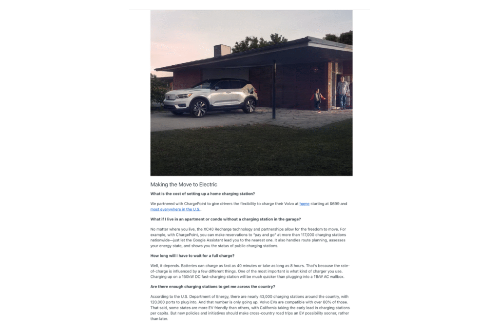 A screenshot of Volvo's Reddit free-form ad campaign promoting their electric vehicles on desktop